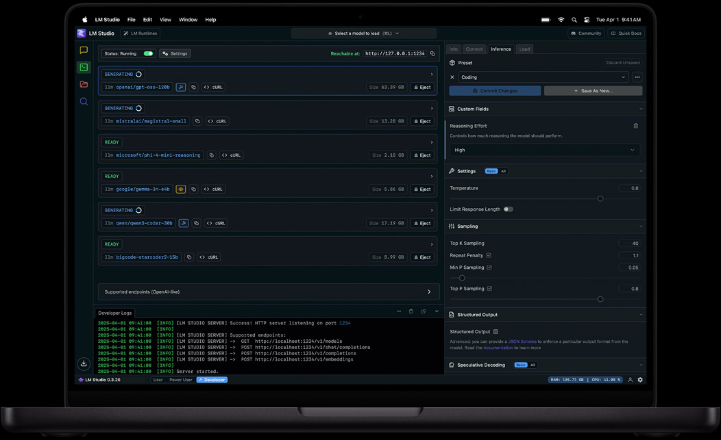 Screen of MacBook Pro showing LM Studio