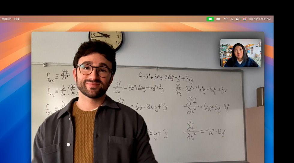 A video call using Centre Stage feature, which keeps user centred in the frame as they move around