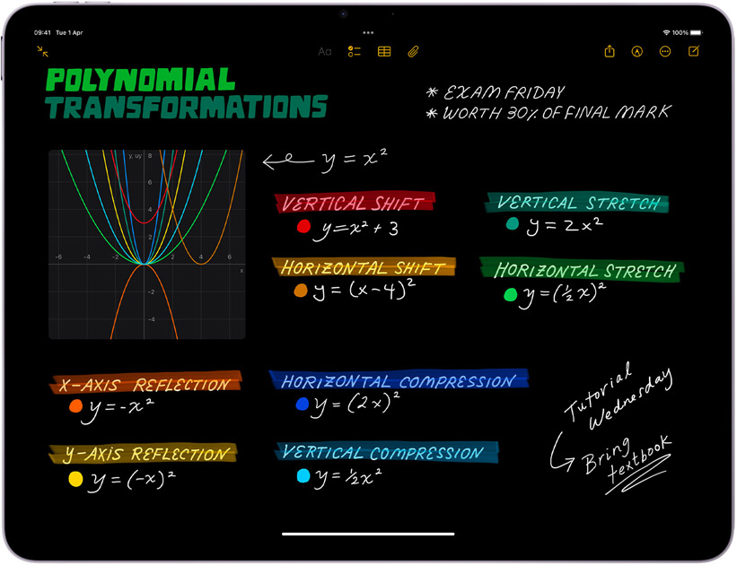 iPad Air, landscape orientation, screen displays Maths Notes