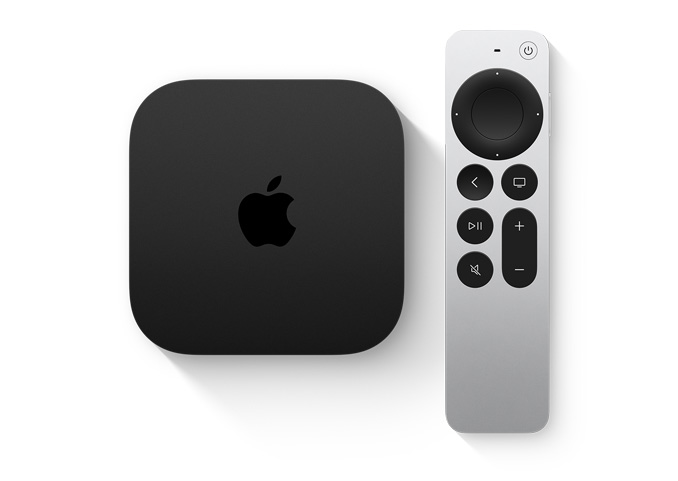 Görüntü, Apple TV 4K ve Siri Remote’u gösteriyor.