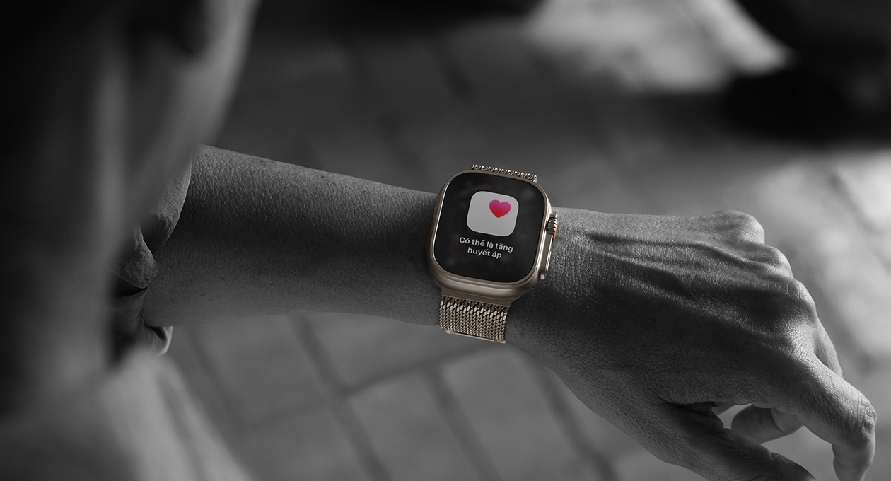 A person checks hypertension alert from Health app on Apple Watch Ultra 3